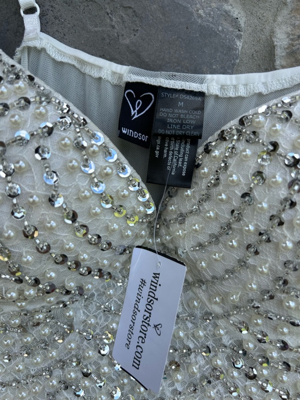 NEW Windsor Bodysuit Size M White Pearl Sequin Bridal Bachelorette Party Date - Picture 5 of 7